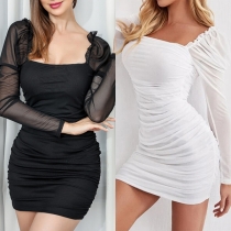 Sexig bodycon-klänning med fyrkantig halsringning och långa ärmar