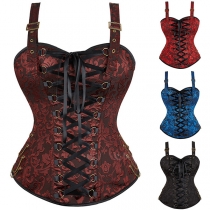 Vintage blommig jacquard cami-korsettopp med snörning