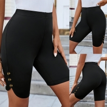 Mode Enfärgade Skinny Shorts med Hög Midja och Sidoknapp