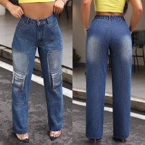 Högkvalitativa jeans med raka ben och lappfickor i gammaltvättad stil