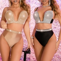 Sexigt Bling Rhinestone Push-up Högmidjat Underkläderset för Fest/Cosplay/Kostym