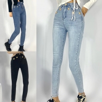 Höghus Modeknapp vintage-tvättade skinny jeans