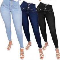 Sexig höghus knappar gammaldags tvättade skinny jeans