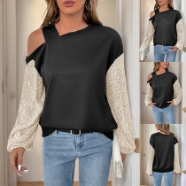 Moderiktig Paljettprydd Långärmad Off-Shoulder Skjorta för Gatan