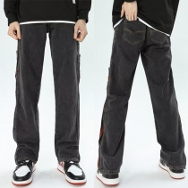 Street Mode Dragkedja Distressed Jeans