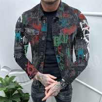 Gatustil Trendig Vintage-tvättad Jeansjacka för Herrar