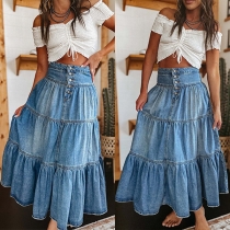 Street Style-knapp Höghus i Retro tvättad denimkjol