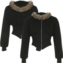 Plyschmode Skarvad Huvtröja Långärmad Frontdragkedja Crop Sweatjacka