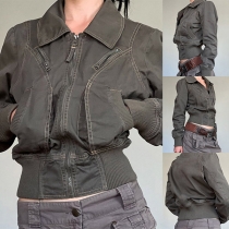 Jacka med Ståkrage och Lång Ärmar, Fram Zipper