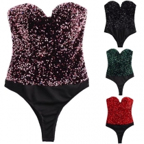 Glamorös axelbandslös body med paljetter