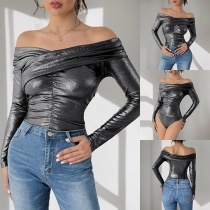 Sexig Cross Draperad axelbandslös långärmad figurnära body