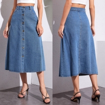 Kjol i jeans med framknappar och vintage-tvätt i hög mode stil