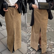 Vintage Brun Maxi Kjol med Front Slits