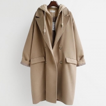 Hooded Langarm-Mantel mit Kordelzug und modischem Revers, Duffle-Look in Zweiteiler-Optik