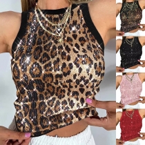 Ärmlös paljett tankskjorta med rund hals för bling-bling-look