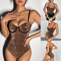Sexig Push-up Bodysuit med Glittrande Paljetter