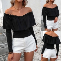 Sexig volanger blus med lång ärm