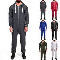 Bekväm jumpsuit med dragsko och dragkedja framtill, långärmad för män