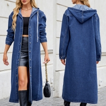 Mode Snörning Huvtröja Långärmad Framknapp Långtvättad Jeansjacka