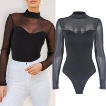 Sexig Body med Klyvning och Långärmad Mock Neck Design