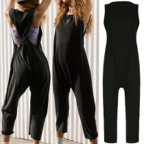 Ärmlös Backless Jumpsuit med Ledig Rund Halslinje