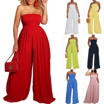 Axelbandslös sexig smockad jumpsuit med vida ben