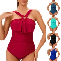 Sexig rygglös volangbaddräkt/monokini i ett stycke