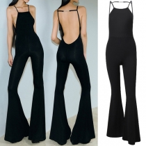 Sexig ärmlös jumpsuit med fyrkantig hals och öppen rygg