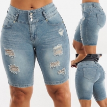 Mode High-waist Zerrissen Used-Waschung Jeans Shorts