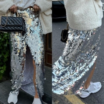 Maxikjol med Paljett Bling-bling och Framslits