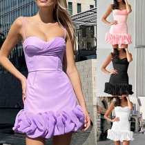 Mode Ruched Mouw Sweetheart Halslijn Volant Gaze Split Zoom Slip Party Jurk