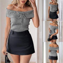 Mode off-shoulder rosett ribbad topp skjorta