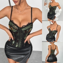 Söt spetskantad Sweetheart Neckline Blommig mönstrad korsett Cami Blus