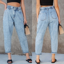 Resår i midjan Höga vintage tvättade jeans