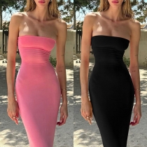Sexig axelbandslös rygglös Bodycon Maxiklänning med korssnörning
