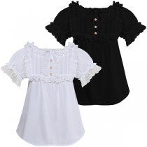 Vintage puffärmad blus med rund hals i Lolita-stil