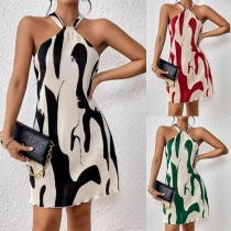 Ärmlös Halterneck Modetryckt Miniklänning