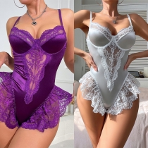 Modernt Slits Sweetheart Halslinje Rygglös Rynkad Underkläder Bodysuit