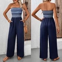Färgglad randmönstrad axelbandslös jumpsuit med sidofickor och rak passform