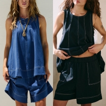 Modejeans tvådelat set med ärmlös topp och shorts