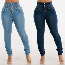 Elastiska midje jeans med högknapp flyg skinny stil