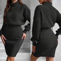 Turtleneck Mode Fladdermusärm Långärmad Stickad Tröja