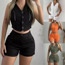 Street Style Utskuren tvådelad set med Crop-väst och shorts