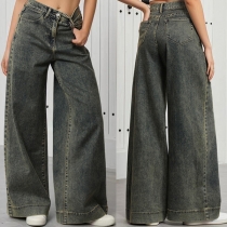 Vintage Högmidjade gammaltvättade jeans