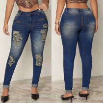 Mode Slitna Skinny Gammaltvättade jeans