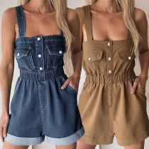 Moderiktig Jeansoverall med Bröstfickor och Elastisk Midja