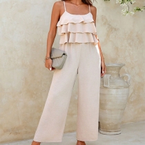 Mode volang fyrkantig hals rak jumpsuit