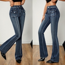 Högmidjade elastiska jeans med rak, smal och utsvängd passform