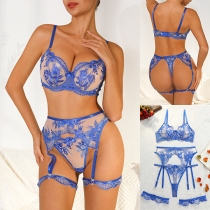 Broderat Mesh Lingerie Set - Ihålig Blomdesign med Delikata Detaljer