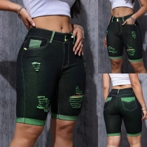 Moderiktiga vintage-tvättade högmidjade jeansshorts